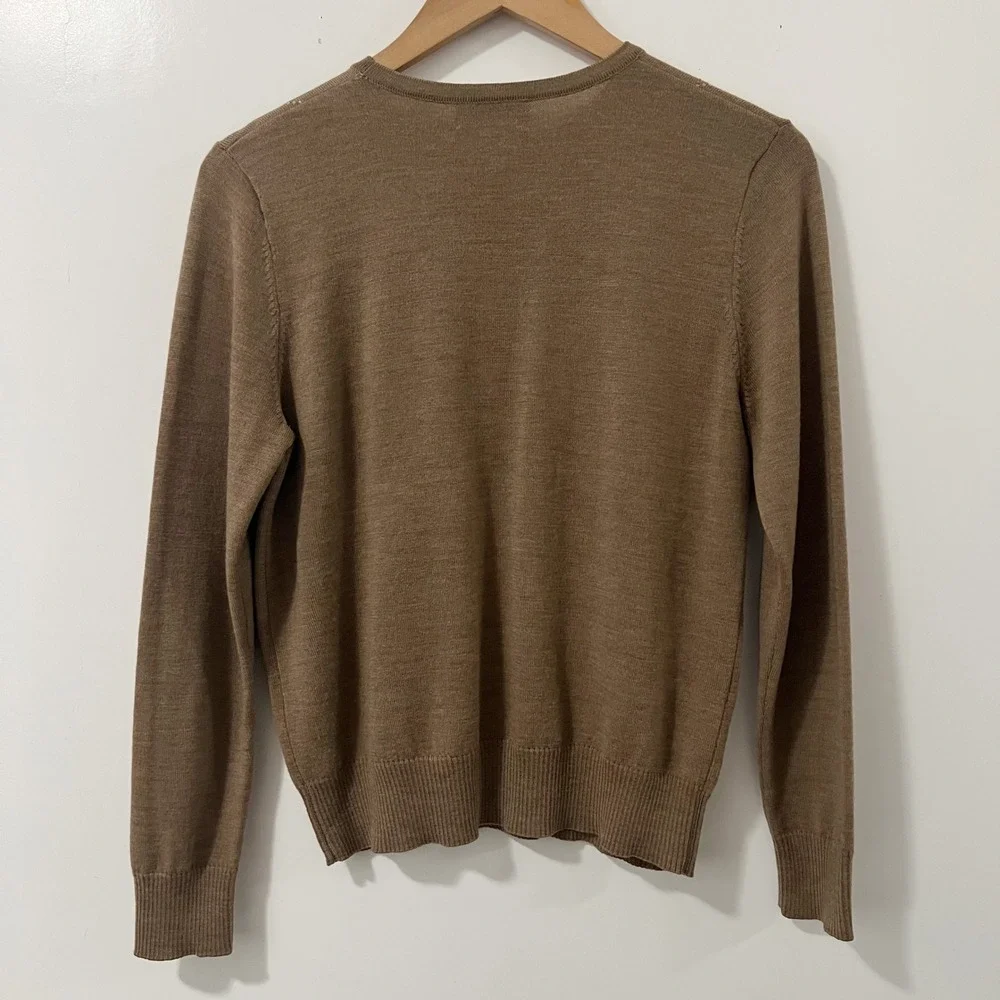 Pendleton Womens Petite S‎ Argyle Merino Wool Sweater Brown Tan Crew Neck 2198